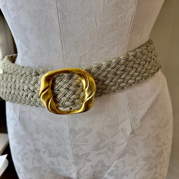 Vintage 1990\'s De Vecchi Woven Belt With Polished Gold Finish Cast Metal Buckle main image 5